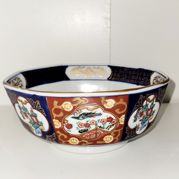 Gold Imari Octagon Serve Bowl Vintage Gold Imari Bowl  7" - Picture 1 of 8